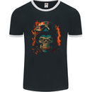 Biker Gorilla Skull Motorbike Motorcycle Mens Ringer T-Shirt FotL Black/White