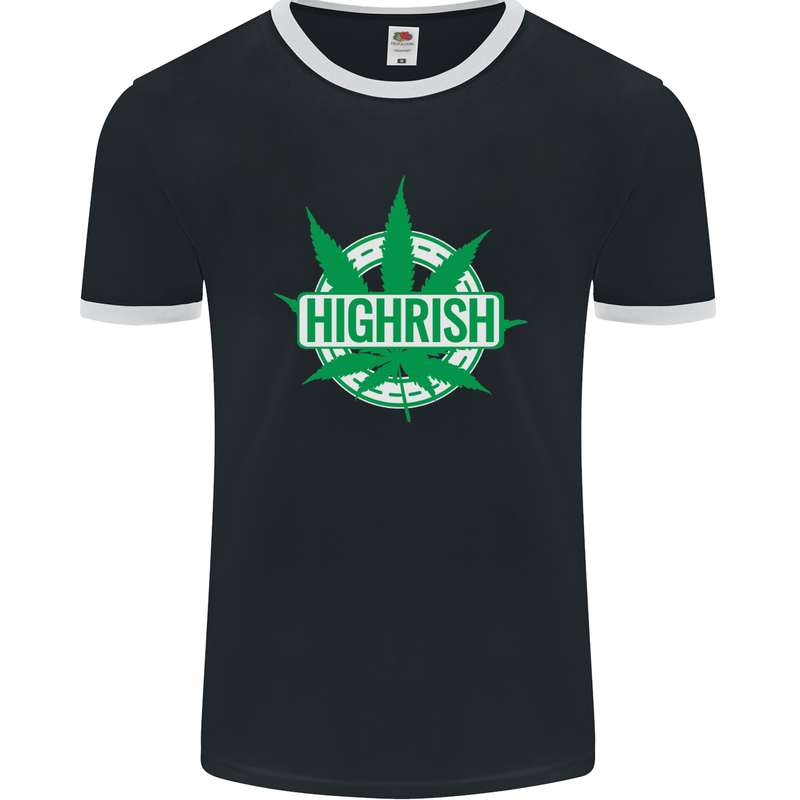 Highrish St. Patrick's Day Weed Drugs Funny Mens Ringer T-Shirt FotL Black/White