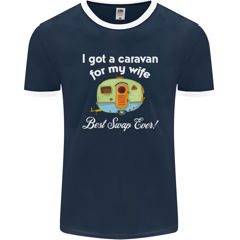 A Caravan for My Wife Caravanning Funny Mens Ringer T-Shirt FotL Navy Blue/White