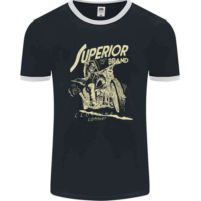Superior Brand Motorbike Biker Motorcycle Mens Ringer T-Shirt FotL Black/White