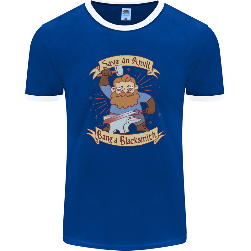 Save an Anvil Bang a Blacksmith Mens Ringer T-Shirt FotL Royal Blue/White