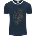 Jazz Colourful Saxophone Player Mens Ringer T-Shirt FotL Navy Blue/White