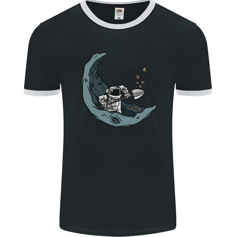 Cryptocurrency Mining the Moon Mens Ringer T-Shirt FotL Black/White