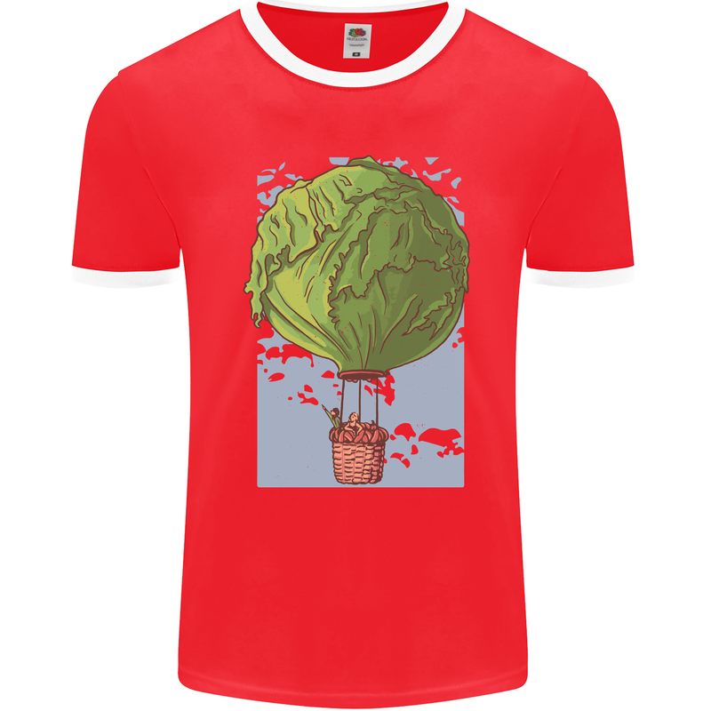 Funny Lettuce Hot Air Balloon Mens Ringer T-Shirt FotL Red/White