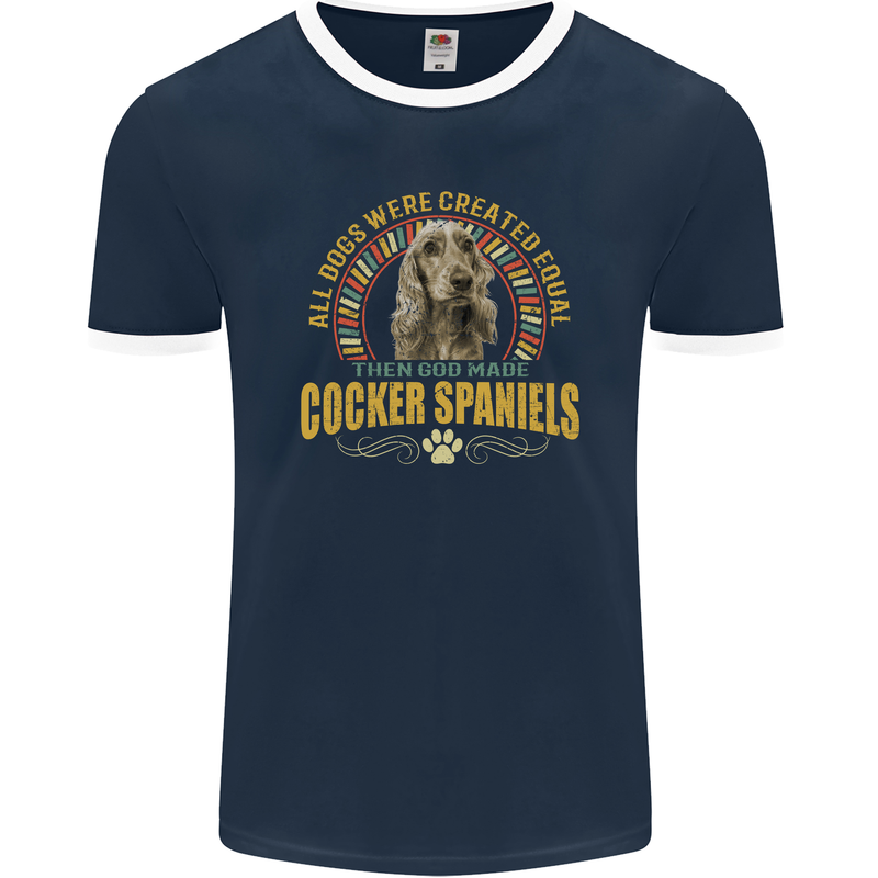 A Cocker Spaniel Dog Mens Ringer T-Shirt FotL Navy Blue/White