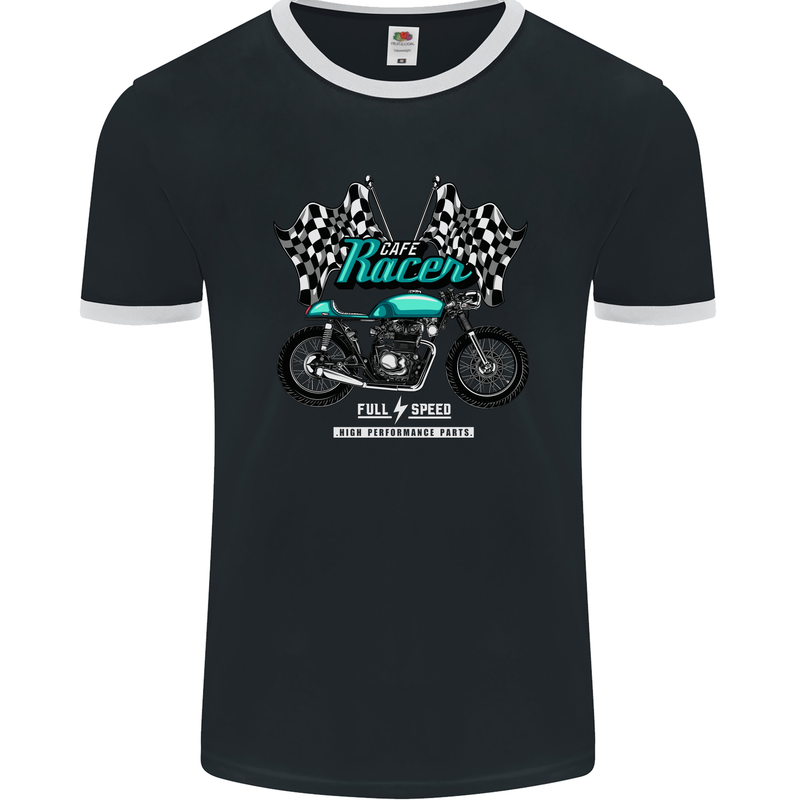 Cafe Racer Full Speed Biker Motorcycle Mens Ringer T-Shirt FotL Black/White