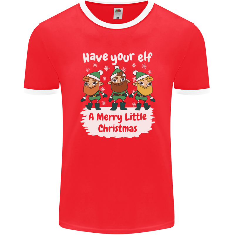 Have Your Elf a Merry Little Christmas Mens Ringer T-Shirt FotL Red/White