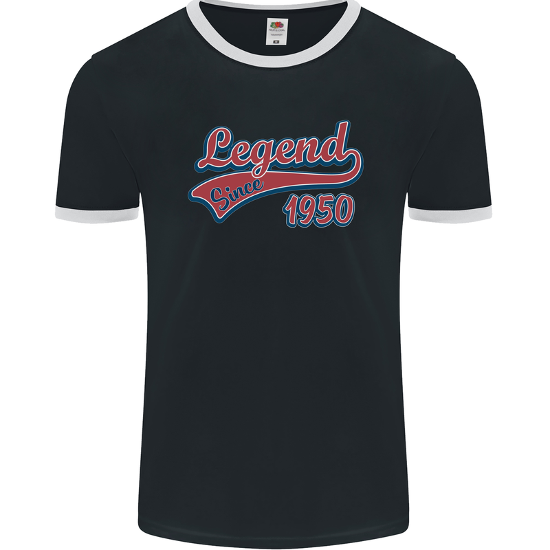 Legend Since 73rd Birthday 1950 Mens Ringer T-Shirt FotL Black/White