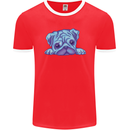A Blue Watercolour Pug Mens Ringer T-Shirt FotL Red/White