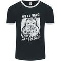 Staffordshire Terrier Wag For Treats Funny Mens Ringer T-Shirt FotL Black/White