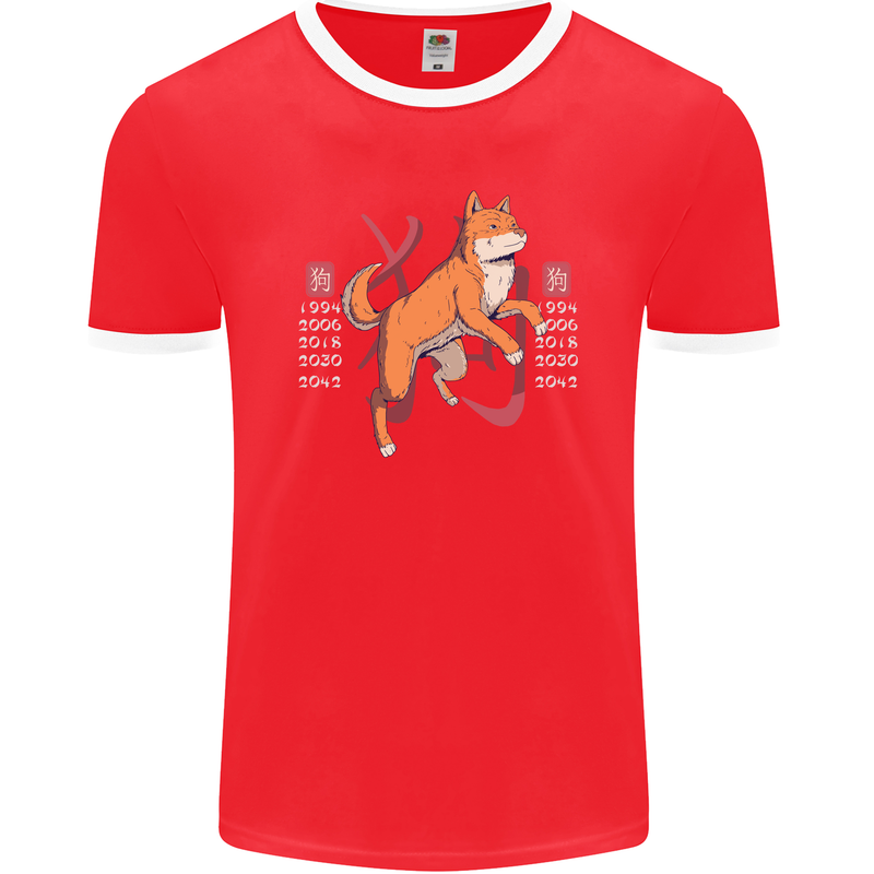 Chinese Zodiac Shengxiao Year of the Dog Mens Ringer T-Shirt FotL Red/White