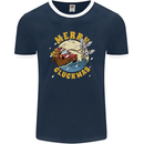 Funny Chickens Merry Cluckmas Mens Ringer T-Shirt FotL Navy Blue/White