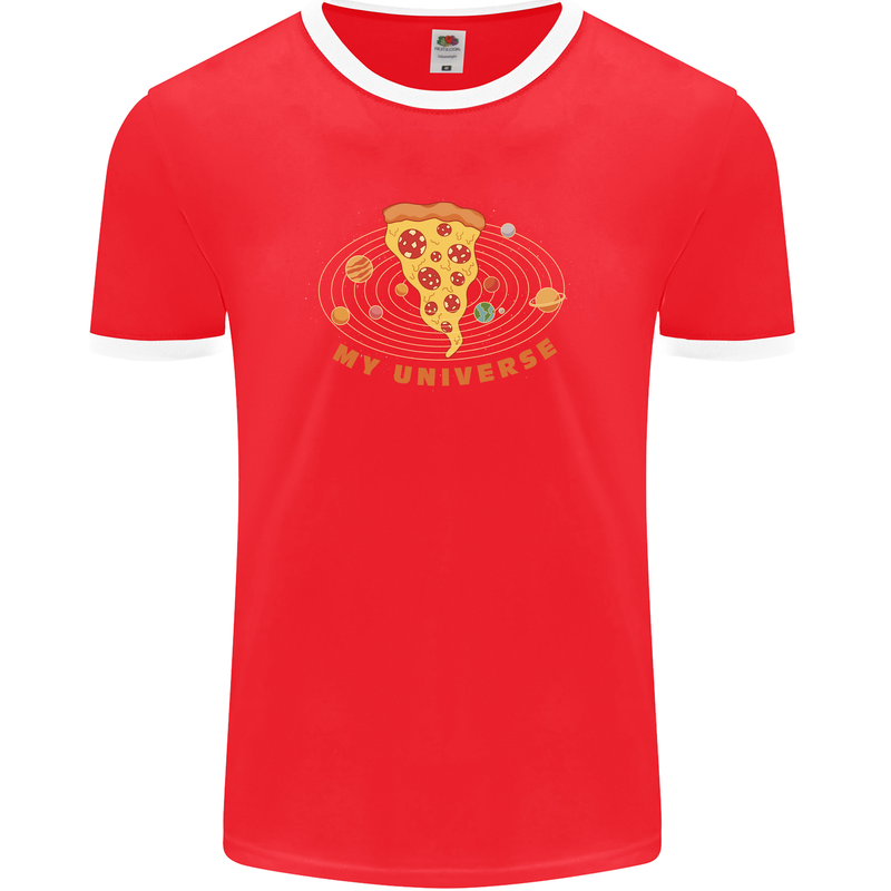 My Pizza Universe Funny Food Diet Mens Ringer T-Shirt FotL Red/White