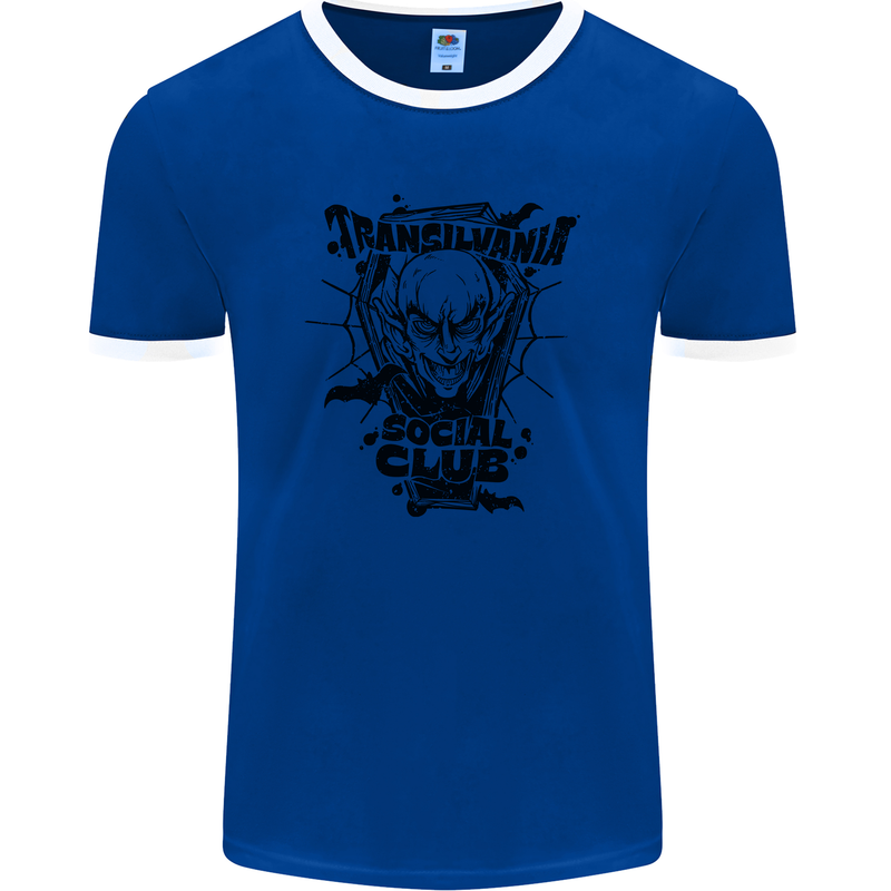 Vampires Transilvania Social Club Halloween Mens Ringer T-Shirt FotL Royal Blue/White