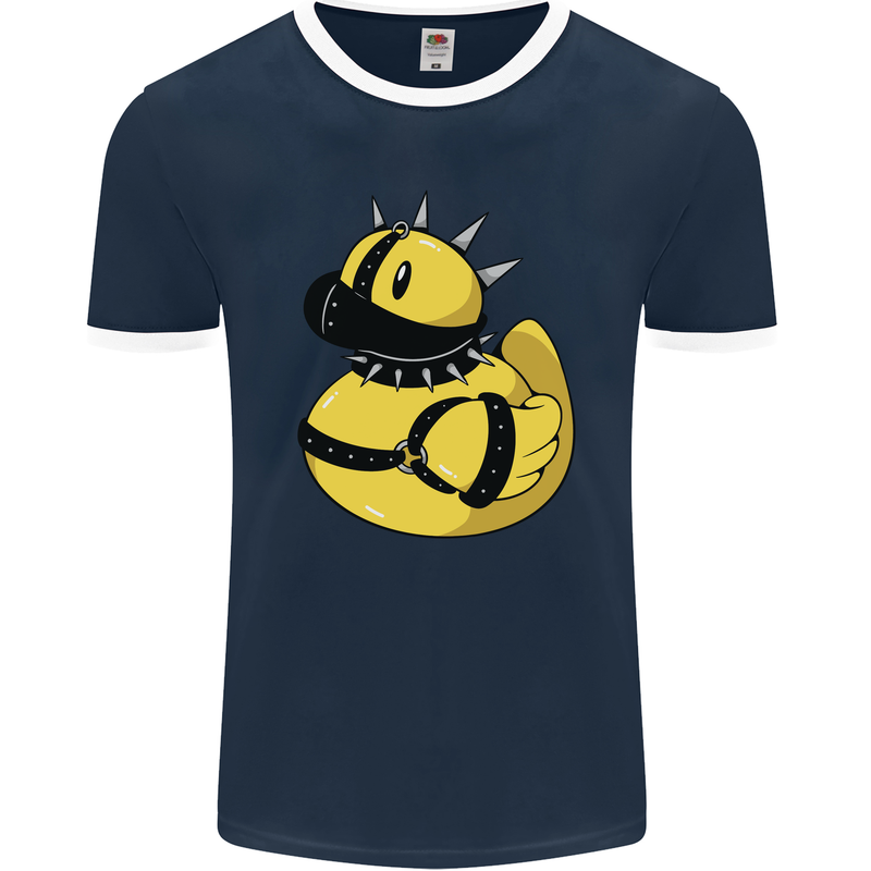 BDSM Rubber Duck Funny Bondage Mens Ringer T-Shirt FotL Navy Blue/White
