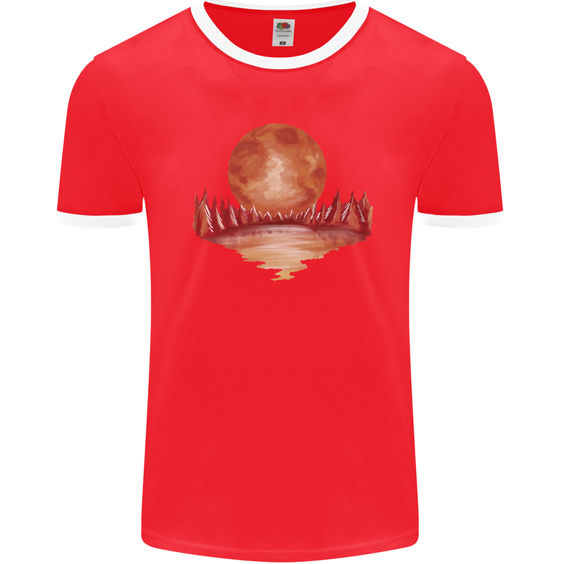 Red Moon Lake Universe Cosmos Space Mens Ringer T-Shirt FotL Red/White