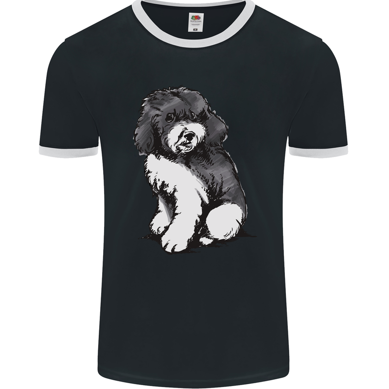 Harlequin Poodle Sketch Mens Ringer T-Shirt FotL Black/White