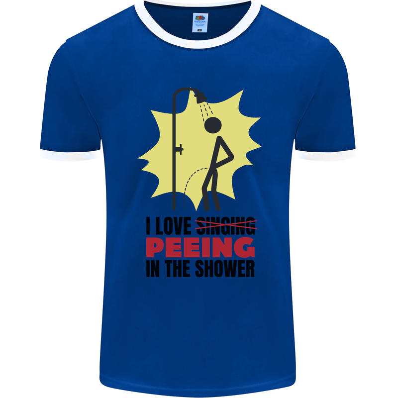I Love Peeing in the Shower Funny Rude Mens Ringer T-Shirt FotL Royal Blue/White