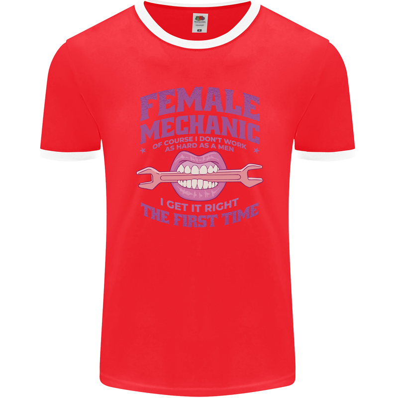 Funny Female Mechanic Mens Ringer T-Shirt FotL Red/White