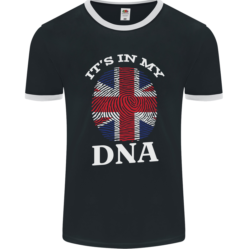 Britain Its in My DNA Funny Union Jack Flag Mens Ringer T-Shirt FotL Black/White