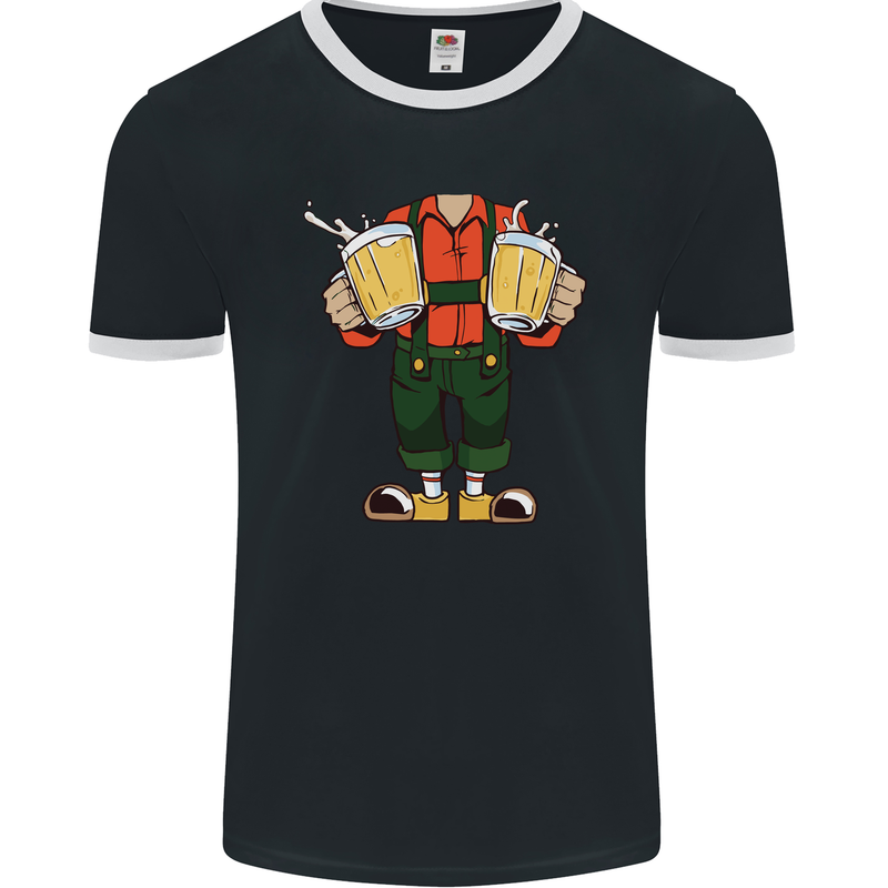 Octoberfest Man With Beer Mens Ringer T-Shirt FotL Black/White