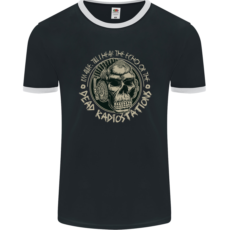 Dead Radio Stations Punk Music Rock Guitar Mens Ringer T-Shirt FotL Black/White