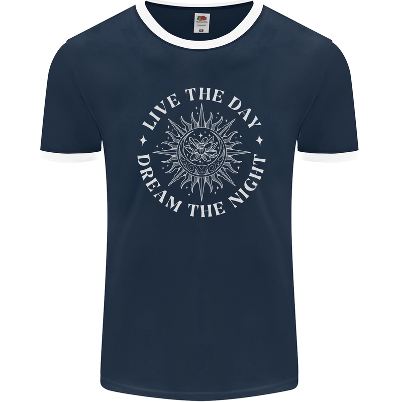 Dream the Night Moons Sleeping Mens Ringer T-Shirt FotL Navy Blue/White