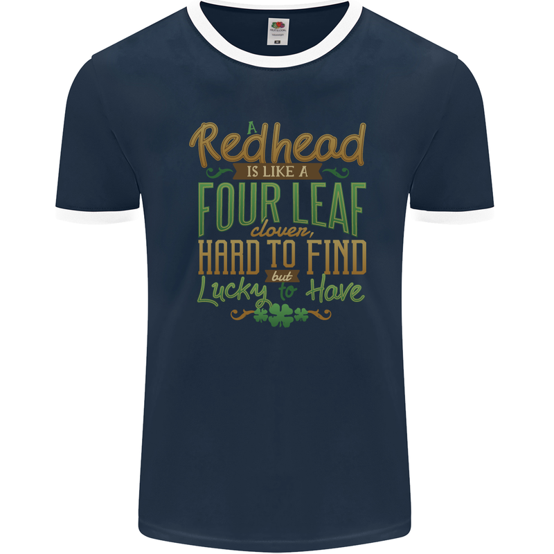 St Patricks Day Redhead Ginger Funny Irish Mens Ringer T-Shirt FotL Navy Blue/White