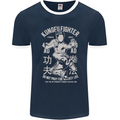 Kung Fu Fighter Mixed Martial Arts MMA Mens Ringer T-Shirt FotL Navy Blue/White