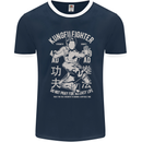 Kung Fu Fighter Mixed Martial Arts MMA Mens Ringer T-Shirt FotL Navy Blue/White