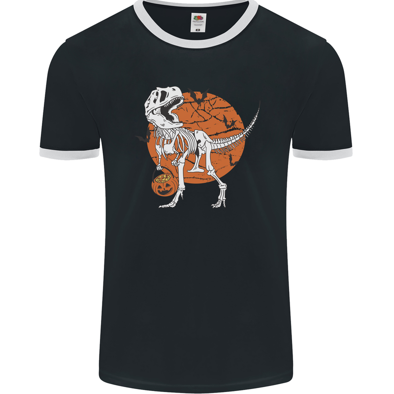 Dinosaur Halloween T-Rex Mens Ringer T-Shirt FotL Black/White