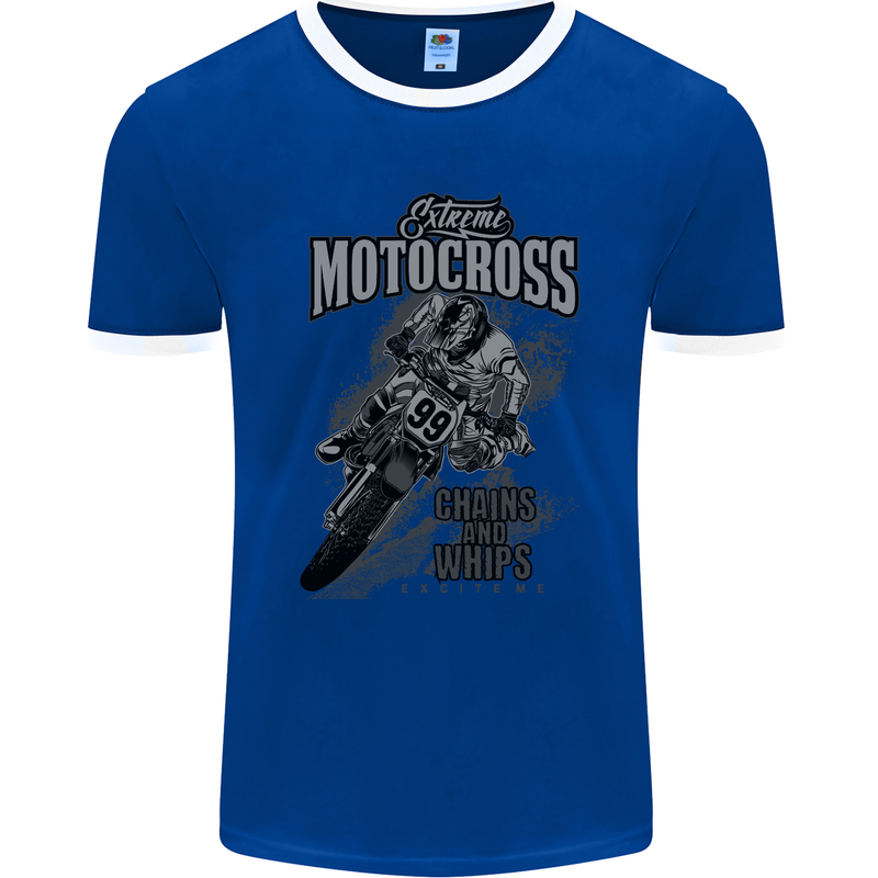 Extreme Motocross Dirt Bike MotoX Motosport Mens Ringer T-Shirt FotL Royal Blue/White