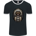 Native American Indian Skull Headdress Mens Ringer T-Shirt FotL Black/White