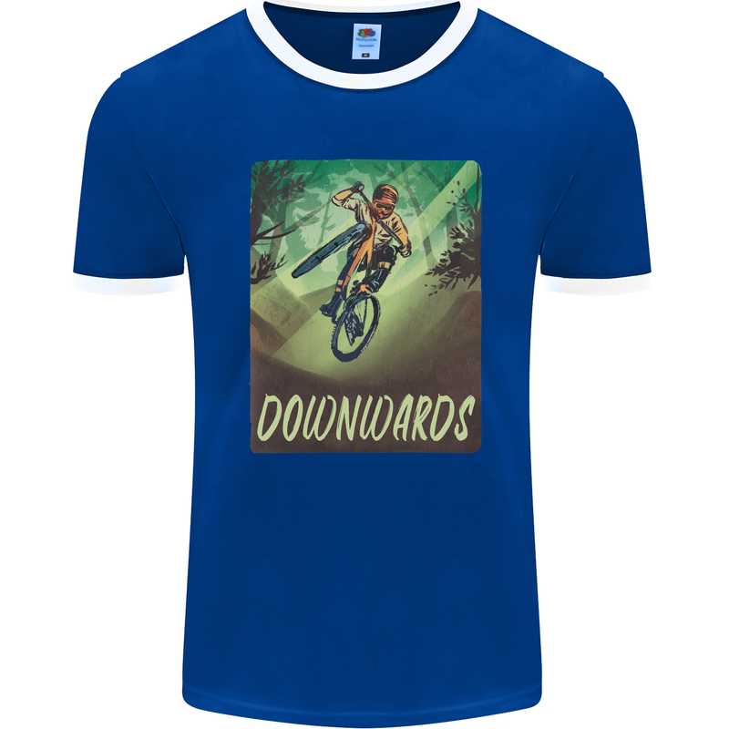 Downhill Mountain Biking DH Cycling Bicycle Mens Ringer T-Shirt FotL Royal Blue/White