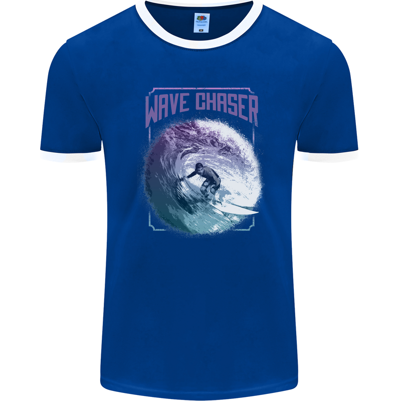 Wave Chaser Surfing Surfer Mens Ringer T-Shirt FotL Royal Blue/White