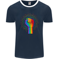 LGBT Fist Gay Pride Day Awareness Mens Ringer T-Shirt FotL Navy Blue/White