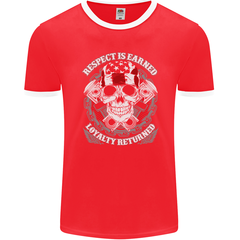 Respect Earned Motorbike Motorcycle Biker Mens Ringer T-Shirt FotL Red/White