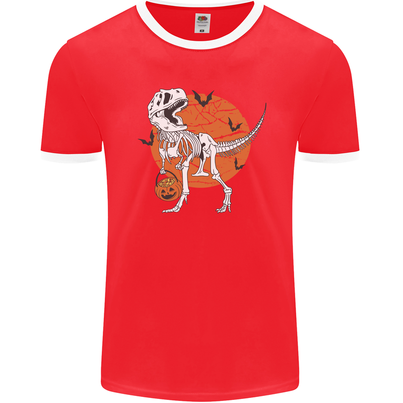 Dinosaur Halloween T-Rex Mens Ringer T-Shirt FotL Red/White