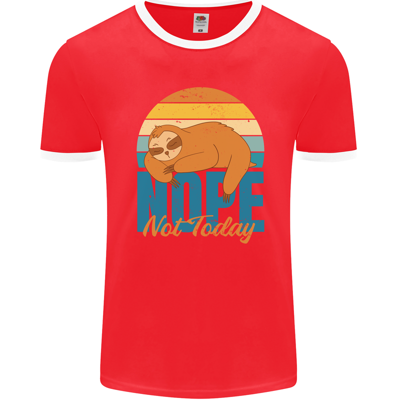 Sloth Nope Not Today Funny Lazy Mens Ringer T-Shirt FotL Red/White