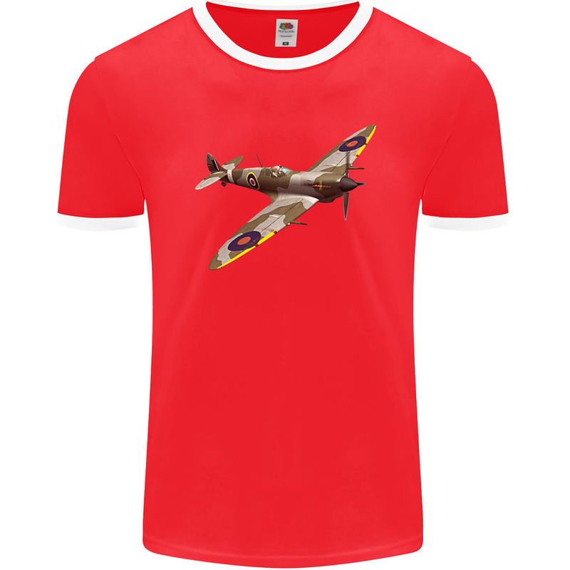 A Supermarine Spitfire Fying Solo Mens Ringer T-Shirt FotL Red/White