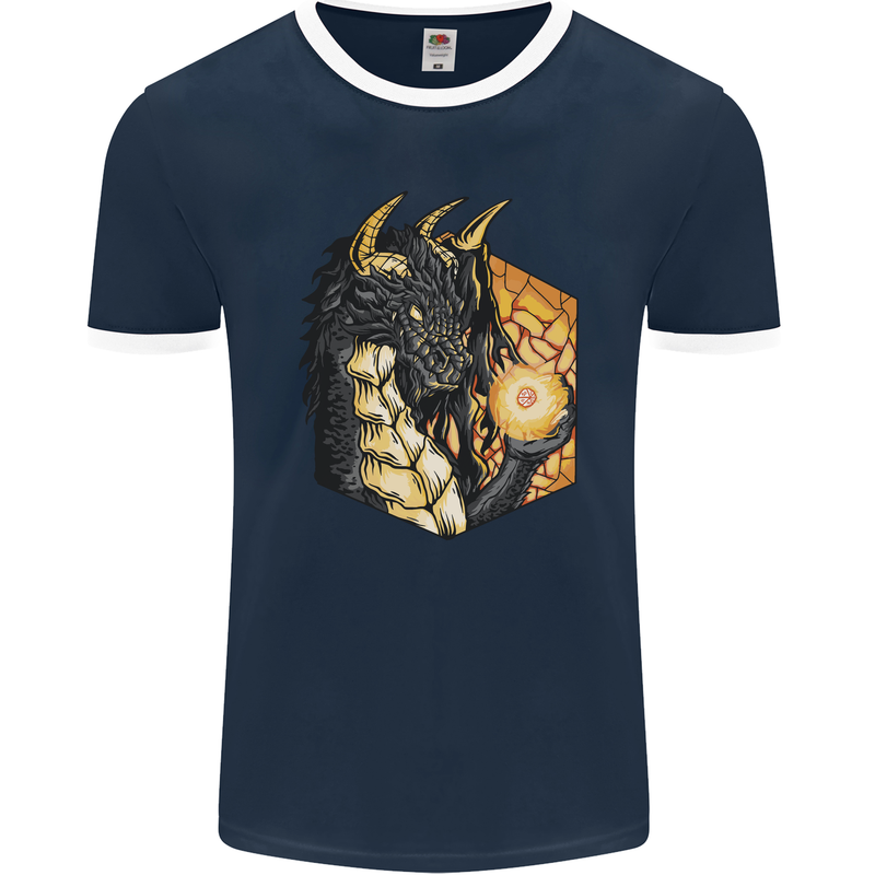 Dragon Dice RPG Role Playing Games Fantasy Mens Ringer T-Shirt FotL Navy Blue/White