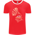 Gramophone Donut Music DJ Vinyl Funny Mens Ringer T-Shirt FotL Red/White