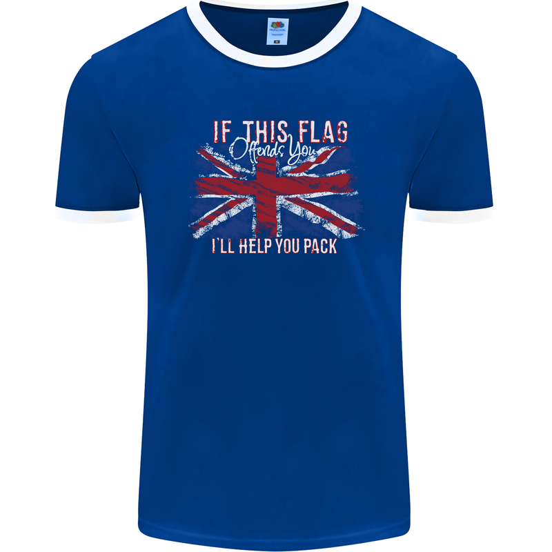 If This Flag Offends You Union Jack Britain Mens Ringer T-Shirt FotL Royal Blue/White