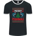 Merry Fishmas Funny Christmas Fishing Mens Ringer T-Shirt FotL Black/White