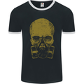 Gold Skull Gas Mask Biker Gothic Mens Ringer T-Shirt FotL Black/White