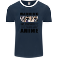Warning May Start Talking About Anime Funny Mens Ringer T-Shirt FotL Navy Blue/White