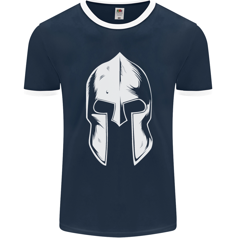 Spartan Helmet Weight Training Fitness Gym Mens Ringer T-Shirt FotL Navy Blue/White