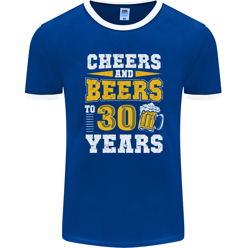 30th Birthday 30 Year Old Funny Alcohol Mens Ringer T-Shirt FotL Royal Blue/White