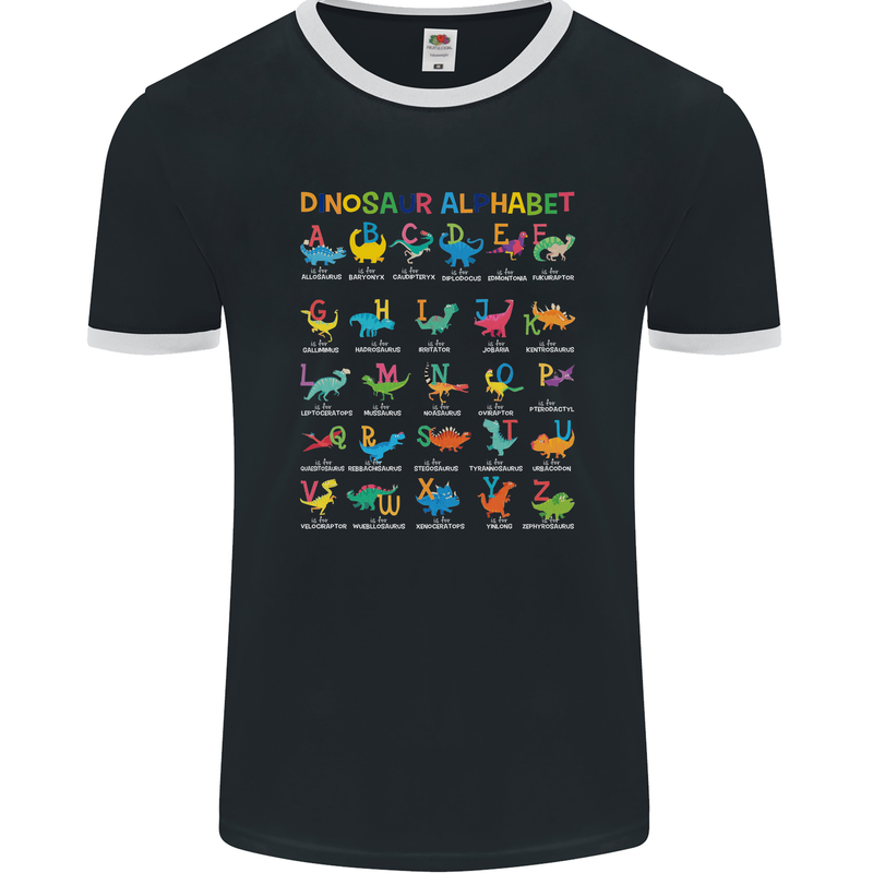 Dinosaur Alphabet T-Rex Funny Mens Ringer T-Shirt FotL Black/White