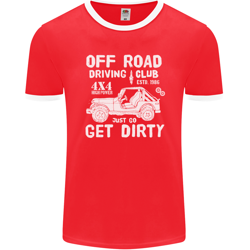 Off Road Driving Club Get Dirty 4x4 Funny Mens Ringer T-Shirt FotL Red/White